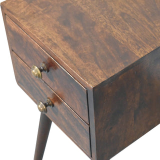 Sunvega Solid Mango Wood Bedside with Two Drawers and Scandinavian Legs