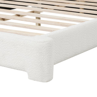 Sunvega Cozy White Bouce Upholstered Bed with Birch Wood Frame for Bedroom