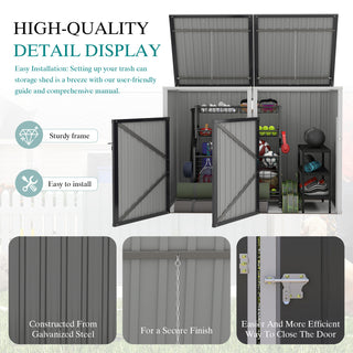 Sunvega Galvanized Steel Outdoor Bin Shed with 54 Cubic Feet Storage Space
