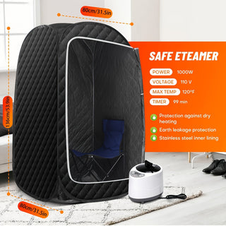 Sunvega Portable Home Steam Sauna Box Foldable with Remote Control and Chair
