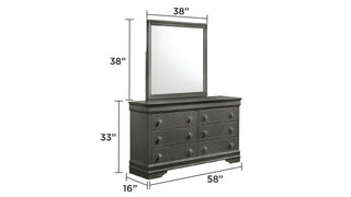 Sunvega Modern Gray Gunmetal Wood Mirror with Smooth Finish for Bedroom