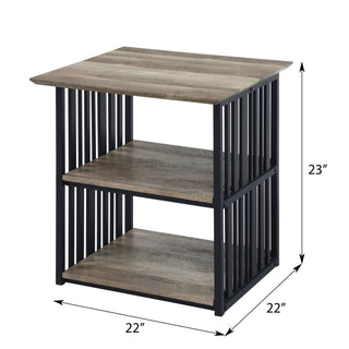 Sunvega Antique Oak and Black 3-Shelf Nightstand with Slatted Metal Frame