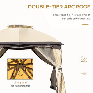 Sunvega Outdoor Canopy Gazebo with Mesh Walls and Double-Tier Roof for Patio