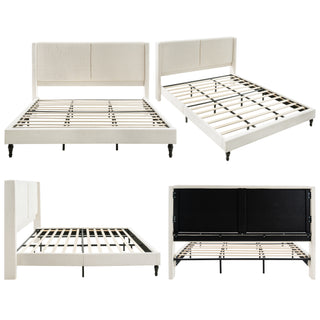 Sunvega King Size Bed Frame with High Back Upholstered Headboard and Boucle Fabric