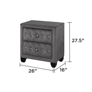 Sunvega Cream Velvet Upholstered Nightstand with Crystal Tufted Design and Two Drawers