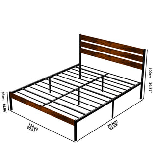 Sunvega Queen Size Rustic Wood Headboard and Footboard Iron Platform Bed Frame