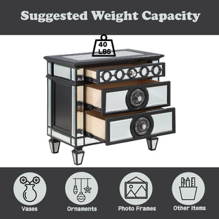 Sunvega Mirrored Nightstand with Black and Silver Finish Geometric Trim