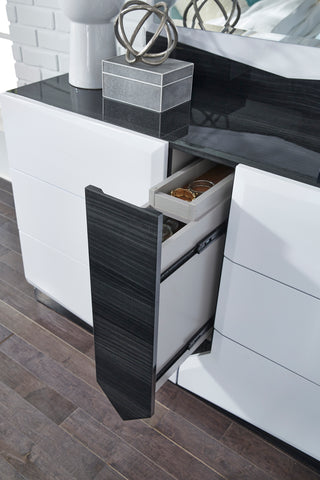 Sunvega Zebrano Accent Contemporary High Gloss White Nightstand