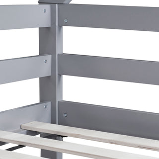 Sunvega Rubber Wood Twin over Twin Bunk Bed with Ladder and Guardrails