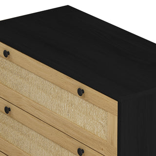 Sunvega Modern Oak Rattan Storage Cabinet with 3 Deep Drawers for Bedroom Living Room