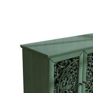 Sunvega Antique Green Buffet Cabinet with Floral Carvings and Solid Wood Legs for Living Room