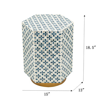 Sunvega Blue Capiz Inlay Tapered Hexagon Accent Stool for Bedrooms