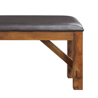 Sunvega Espresso and Walnut Bench with a Padded PU Cushion Seat and Rubberwood Legs