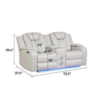 Sunvega Faux Leather Power Reclining Loveseat with LED Lighting and USB Ports