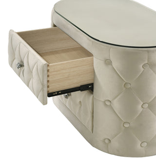 Sunvega Modern Oval Nightstand with Tufted Upholstery and Two Fabric Storage Drawers