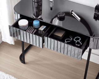 Sunvega Mirrored Makeup Vanity Table with Stainless Steel Base and 2 Drawers