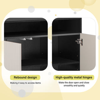 Sunvega Entryway Cabinet with Shoe Bench, 3-Tier Adjustable Shelves and Wavy Slatted Door