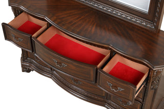 Sunvega Traditional Style 9-Drawer Wood Dresser with Metal Pulls in Dark Walnut