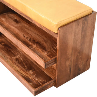 Sunvega Solid Mango Wood Buffalo Tan Leather Shoe Storage Cabinet with Two Pull-Out Drawers