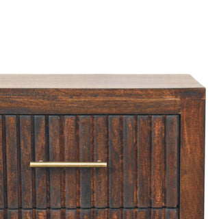 Sunvega Solid Mango Wood Nightstand with 2 Fluted Drawers and Brass Handles