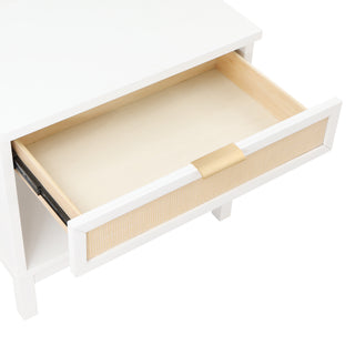 Sunvega White Coastal Nightstand with Cane Drawer and Gold Pull