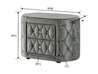 Sunvega Modern Oval Nightstand with Plush Tufted Upholstery and 8mm Tempered Glass Top