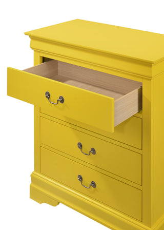 Sunvega Traditional Style Yellow Chest with Four Dovetailed Drawers and Metal Guides