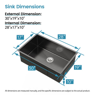 Sunvega Handcrafted 33x19 Inch Undermount Single Bowl Kitchen Sink Dark Gray