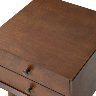 Sunvega Modern Walnut Nightstand with Two Storage Drawers and Gold Accents