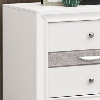 Sunvega White Laminate Wood Grain Nightstand with Silver Trim and Drawer