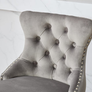 Sunvega Swivel Velvet Barstools with Button Tufted Back and Chrome Nailhead Trim