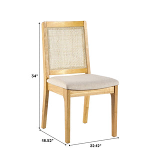 Sunvega Modern Solid Wood Dining Chair with Rattan Inset Back in Set of 2