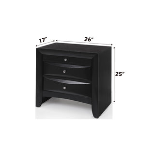 Sunvega Black Finish Nightstand with Two Spacious Drawers and Sleek Nickel Knob
