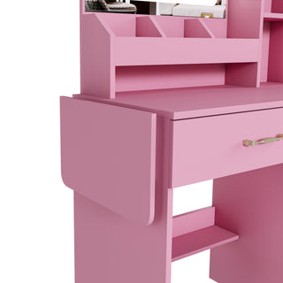 Sunvega 7-Drawer Vanity Desk with LED Mirror Jewelry Storage and PU Stool