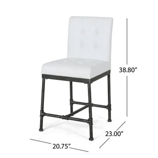 Sunvega Industrial Modern Counter Stool Set with Metal Pipeline Base and Button Tufted