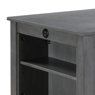 Sunvega Modern Gray Wood Counter Height Dining Table with USB Ports and Shelves