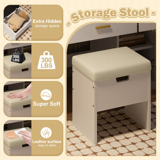 Sunvega Makeup Vanity with Sliding Mirror, LED Lights, Storage Stool, and Charging Station