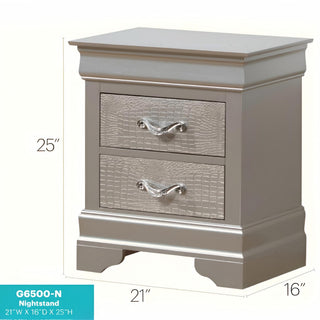 Sunvega Elegant Silver Champagne Nightstand with Two Drawers for Essential Storage