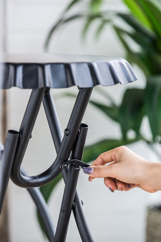 Sunvega Black Stowable Side Table and Two Seats with Foldable Iron Frame