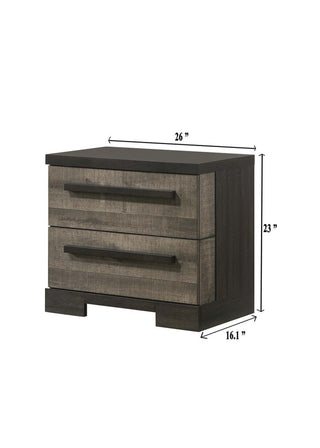 Sunvega Contemporary Two Drawer Nightstand with Brown Gray Rustic Finish