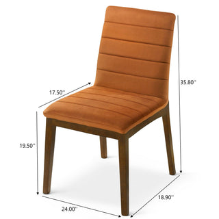 Sunvega Mid-Century Modern Burnt Orange Velvet Dining Chair Set with Walnut Solid Wood Base