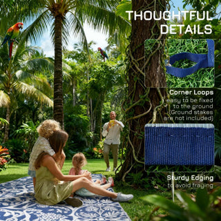 Sunvega Reversible Outdoor Rug with Protective Coating and Strap Stakes for Patio