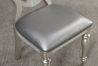 Sunvega Silver Leatherette Upholstered Dining Chairs with Mirror Tile Accents Set of 2