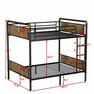Sunvega Industrial Twin XL over Twin XL Metal Bunk Bed with Safety Rails and Ladder