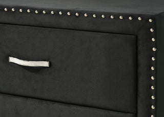 Sunvega Glam Style Black Finish Two Drawers Nailhead Tufted Nightstand with Tempered Glass