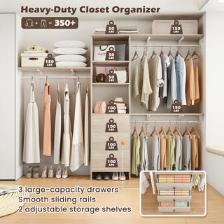 Sunvega High Capacity Wardrobe Rack with 3 Drawers, Shelves & Expandable Hanger Rods