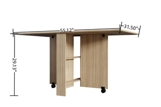 Sunvega Folding Dining Table with 2 Wheels, 2 Storage Racks and Drop Leaves
