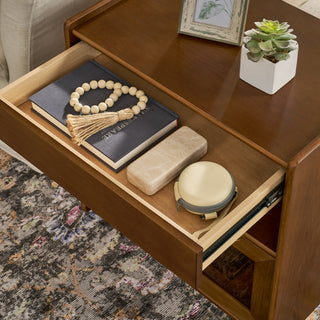 Sunvega Mid Century Modern Nightstand with Charging Station and 2 Drawers Dark Walnut