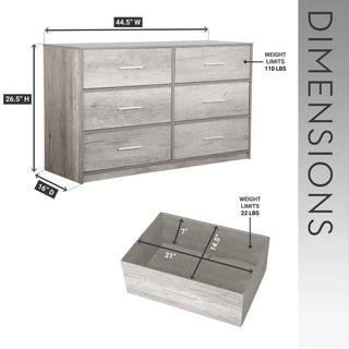 Sunvega Sturdy MDF Frame Dresser with Six Spacious Fabric Drawers