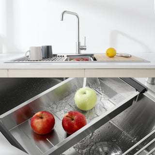 Sunvega 32x19 Inch Overmount Single Bowl Kitchen Sink in Brushed Nickel